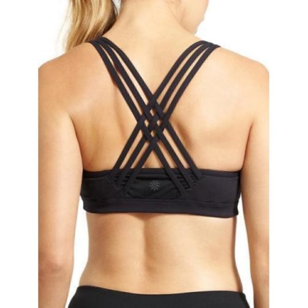 Athleta Fully‎ Focused Black Strappy Sports Bra XS